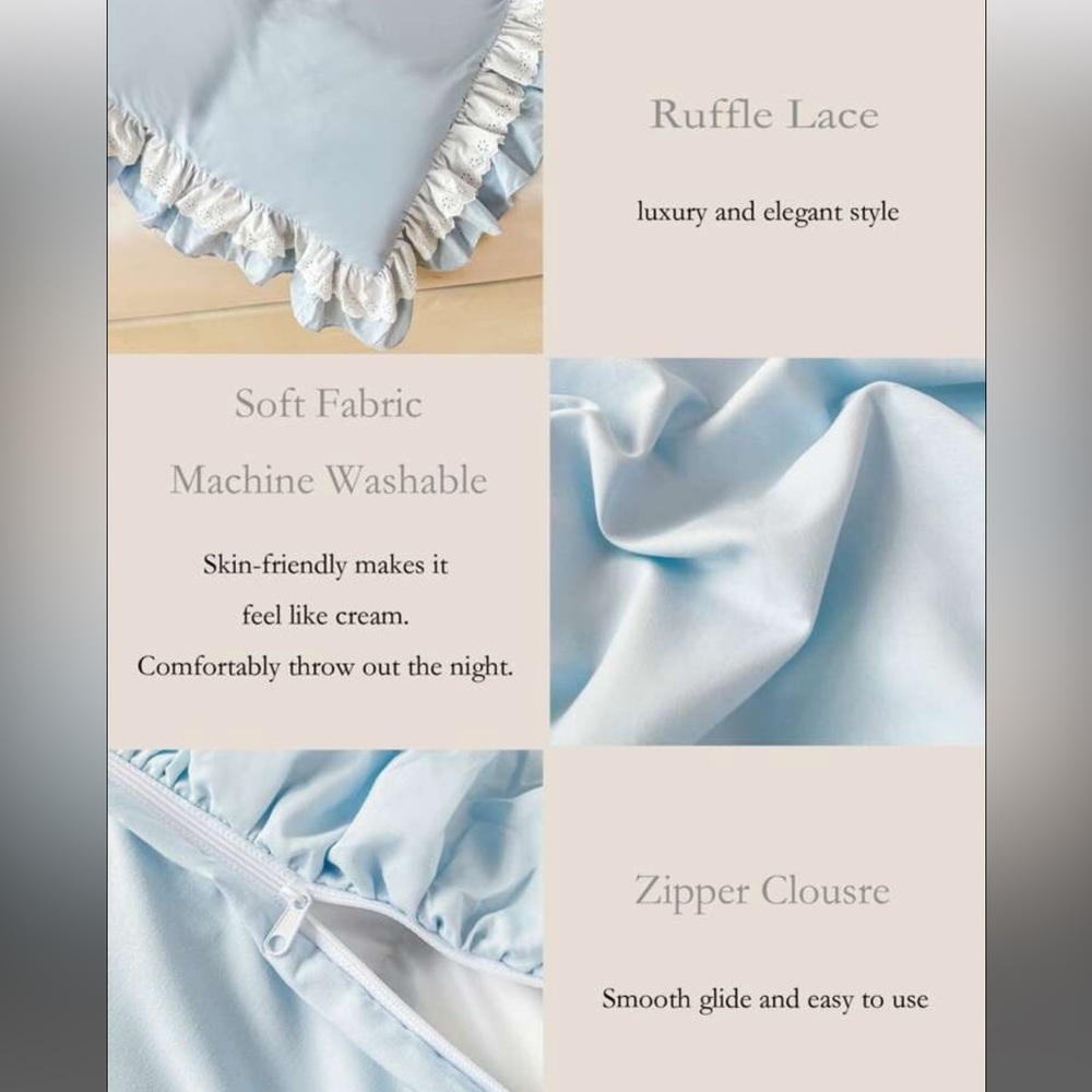 Blue Ruffle Full Comforter and Pillowcase Set - Picture 3 of 4